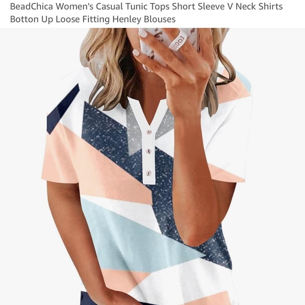 Geometric design Henley style blouse size XXL